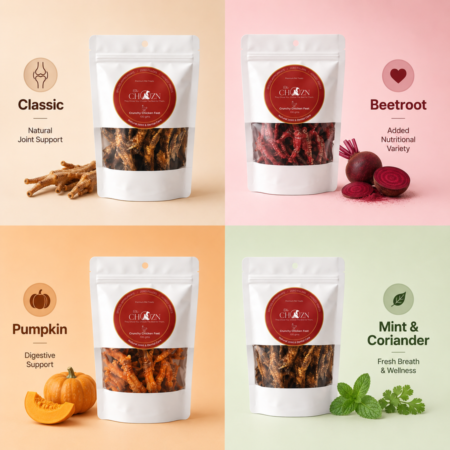 Chozn Chicken Feet Starter Bundle for Dogs | 4 Premium Species-Appropriate Dehydrated Treats