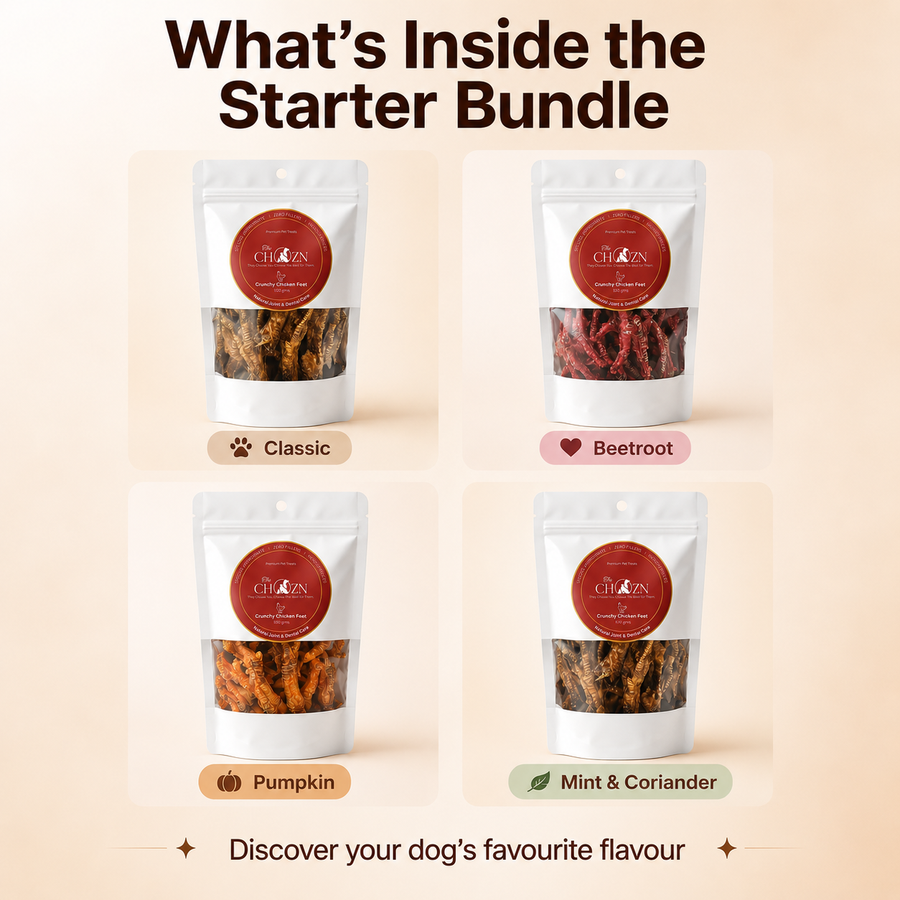 Chozn Chicken Feet Starter Bundle for Dogs | 4 Premium Species-Appropriate Dehydrated Treats
