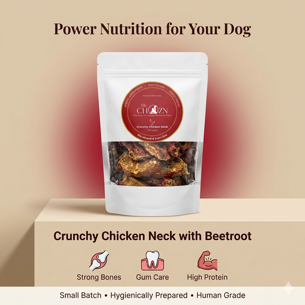 Dehydrated Chicken Neck with Beetroot for Dogs | Natural Calcium Rich & Dental Care Treats | The Chozn