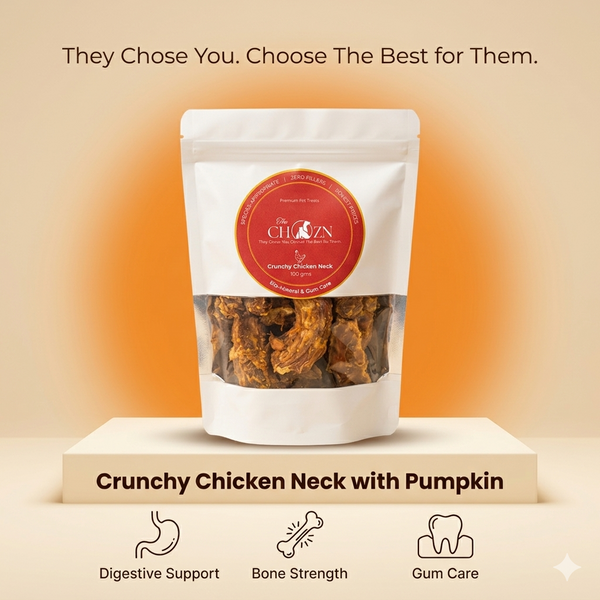Dehydrated Chicken Neck with Pumpkin for Dogs | Natural Calcium Rich & Digestive Care Treats | The Chozn