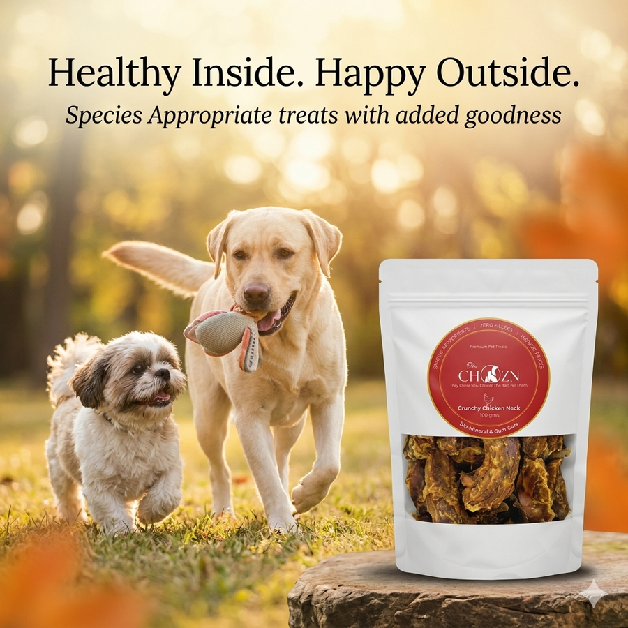 Dehydrated Chicken Neck with Pumpkin for Dogs | Natural Calcium Rich & Digestive Care Treats | The Chozn