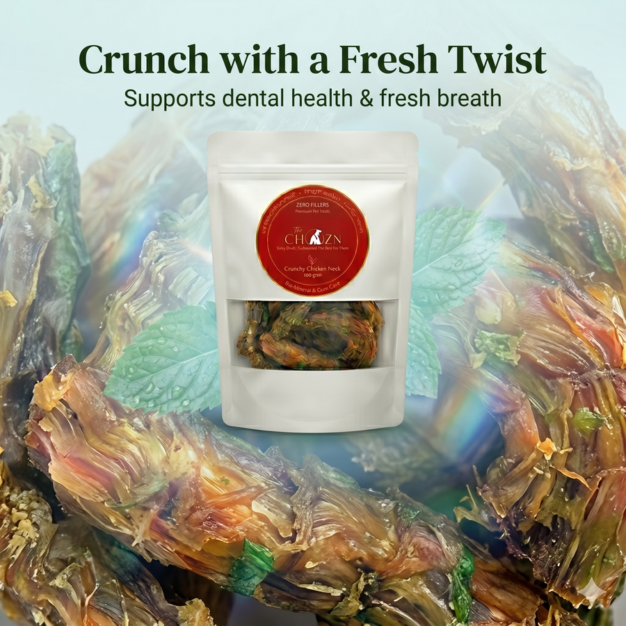 Dehydrated Chicken Neck with Mint & Coriander for Dogs | Calcium & Antioxidant Rich Natural Treats| The Chozn
