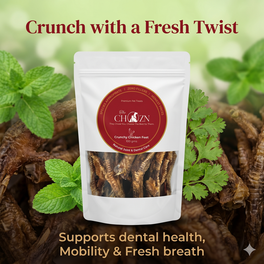 Dehydrated Chicken Feet for Dogs with Mint & Coriander | Natural Joint & Dental Treat | The Chozn