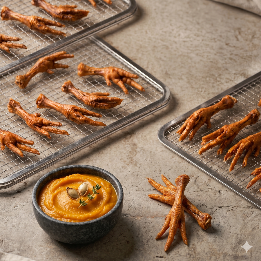 Dehydrated Chicken Feet for Dogs with Pumpkin | Natural Joint & Digestive Care Treats | The Chozn