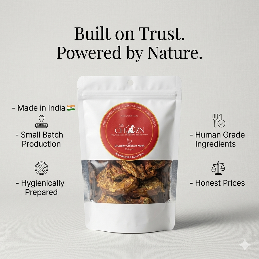 Dehydrated Chicken Neck with Beetroot for Dogs | Natural Calcium Rich & Dental Care Treats | The Chozn
