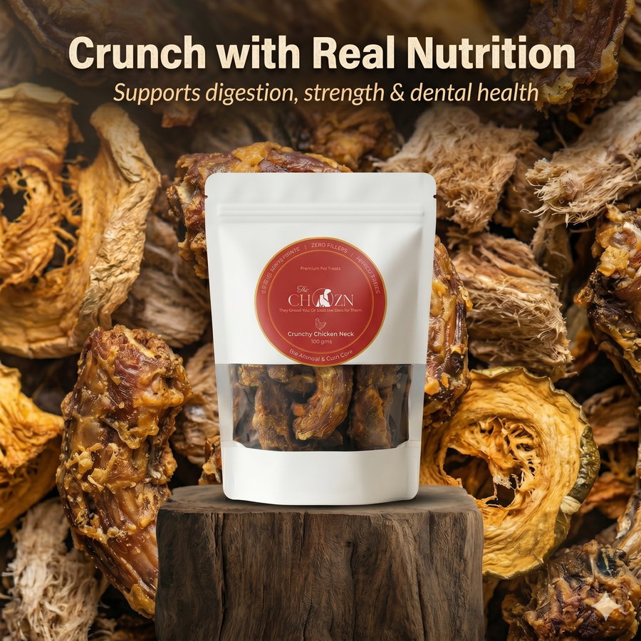 Dehydrated Chicken Neck with Pumpkin for Dogs | Natural Calcium Rich & Digestive Care Treats | The Chozn