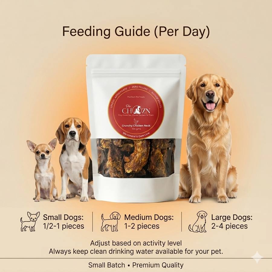 Dehydrated Chicken Neck with Pumpkin for Dogs | Natural Calcium Rich & Digestive Care Treats | The Chozn