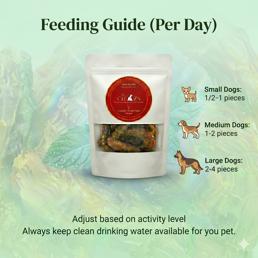 Dehydrated Chicken Neck with Mint & Coriander for Dogs | Calcium & Antioxidant Rich Natural Treats| The Chozn