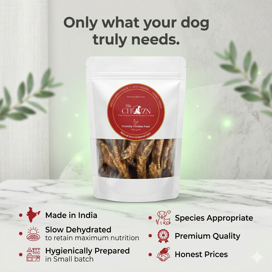 Dehydrated Chicken Feet for Dogs with Mint & Coriander | Natural Joint & Dental Treat | The Chozn