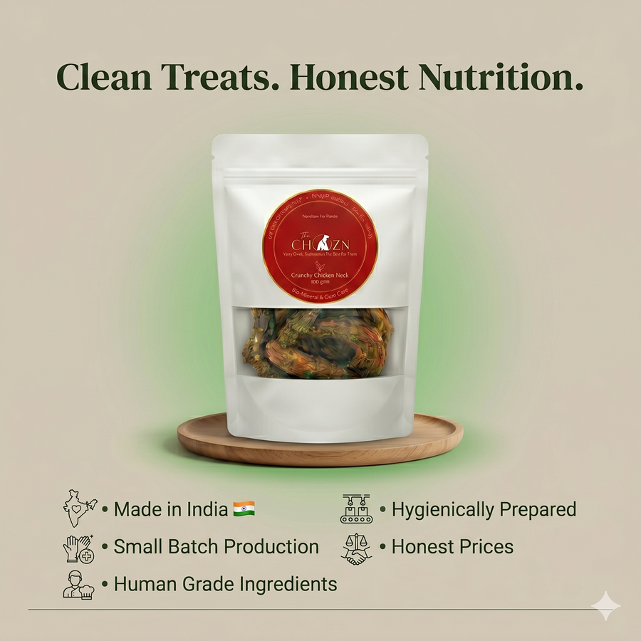 Dehydrated Chicken Neck with Mint & Coriander for Dogs | Calcium & Antioxidant Rich Natural Treats| The Chozn