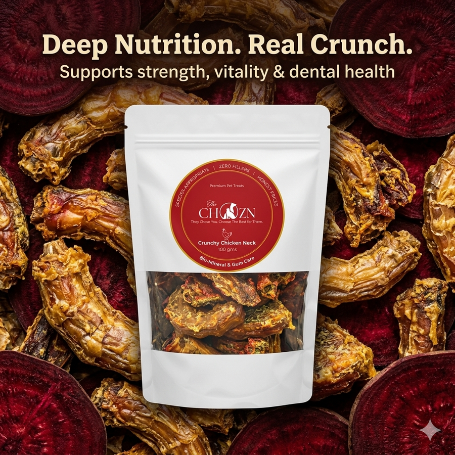Dehydrated Chicken Neck with Beetroot for Dogs | Natural Calcium Rich & Dental Care Treats | The Chozn