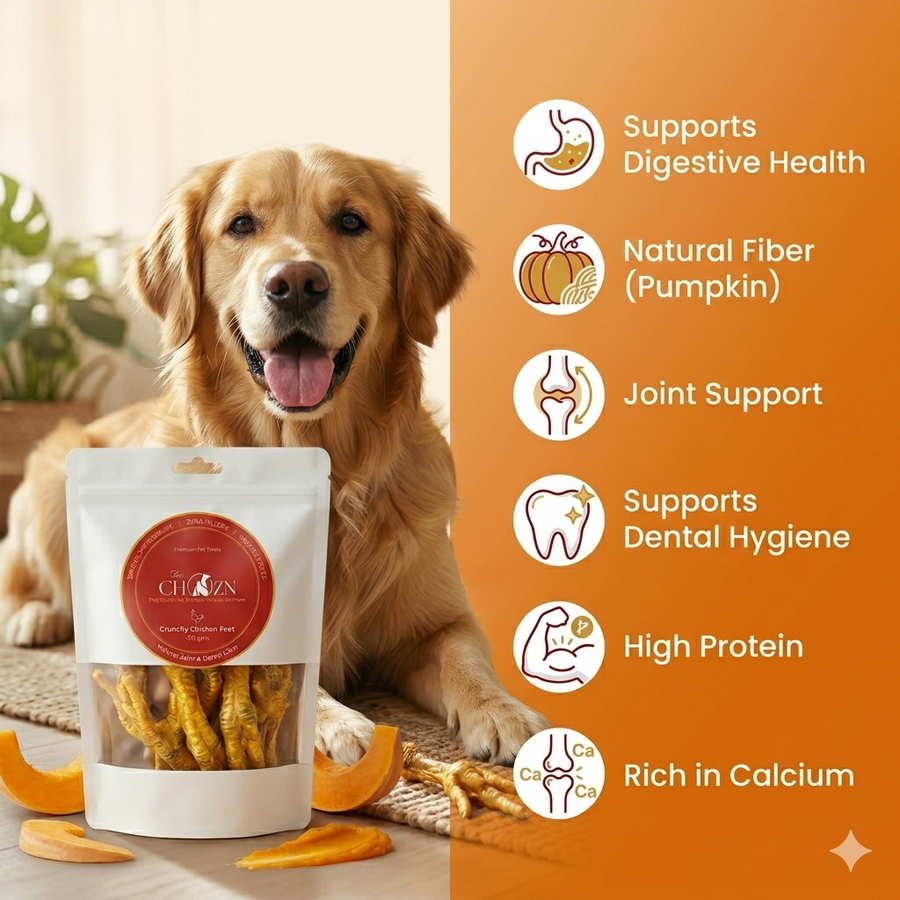 Dehydrated Chicken Feet for Dogs with Pumpkin | Natural Joint & Digestive Care Treats | The Chozn